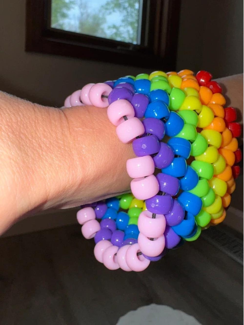 Handmade Rainbow Beaded Wide Cuff Bracelet - Picture 8 of 9
